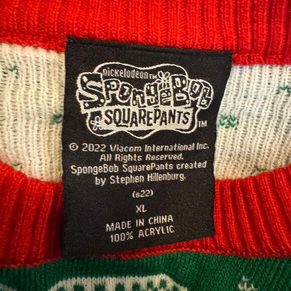 SpongeBob SquarePants Ugly Christmas Sweater XL Green Red Fair Isle 2022 Nickelo - Picture 2 of 6